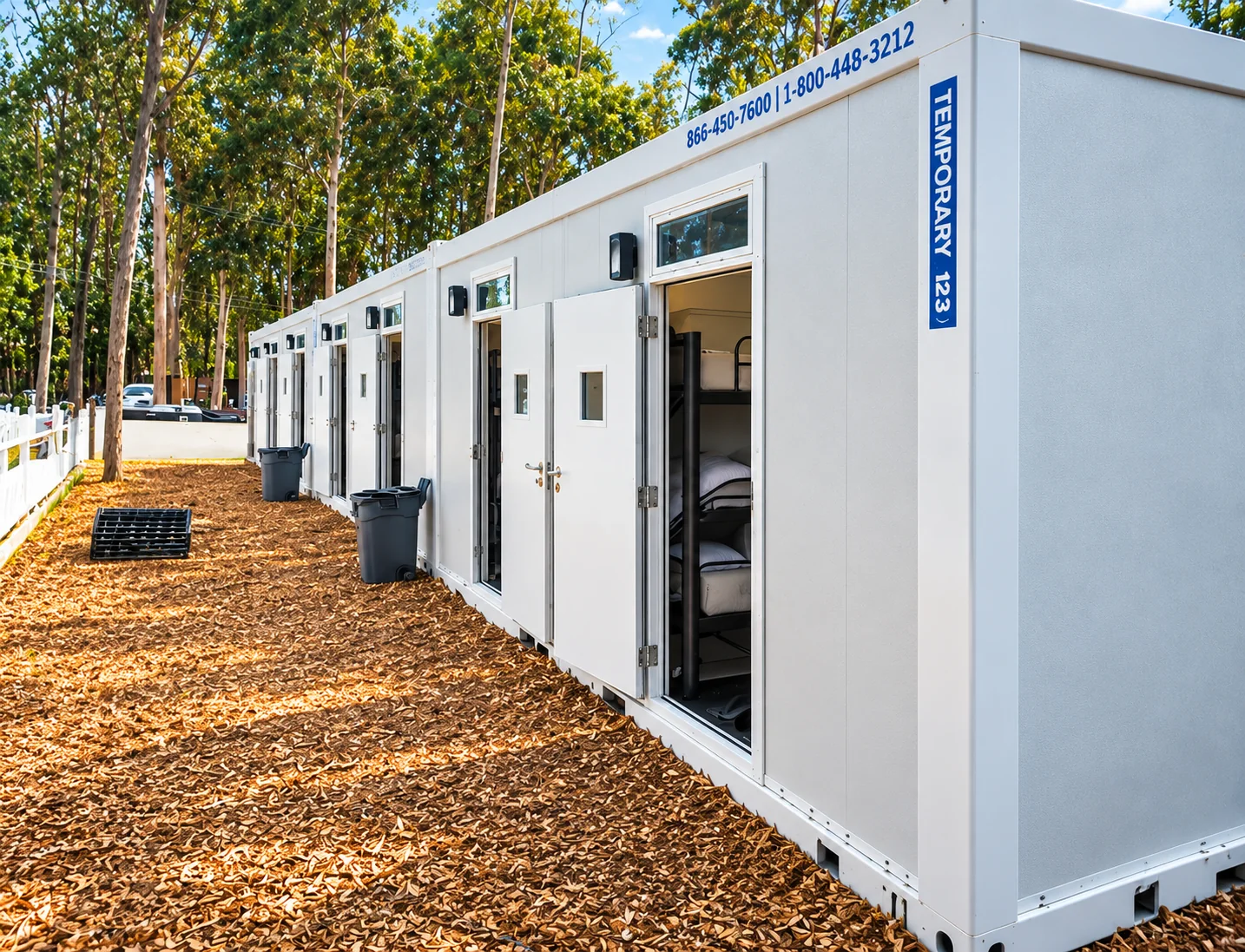 Accommodation unit exterior with separate entry doors