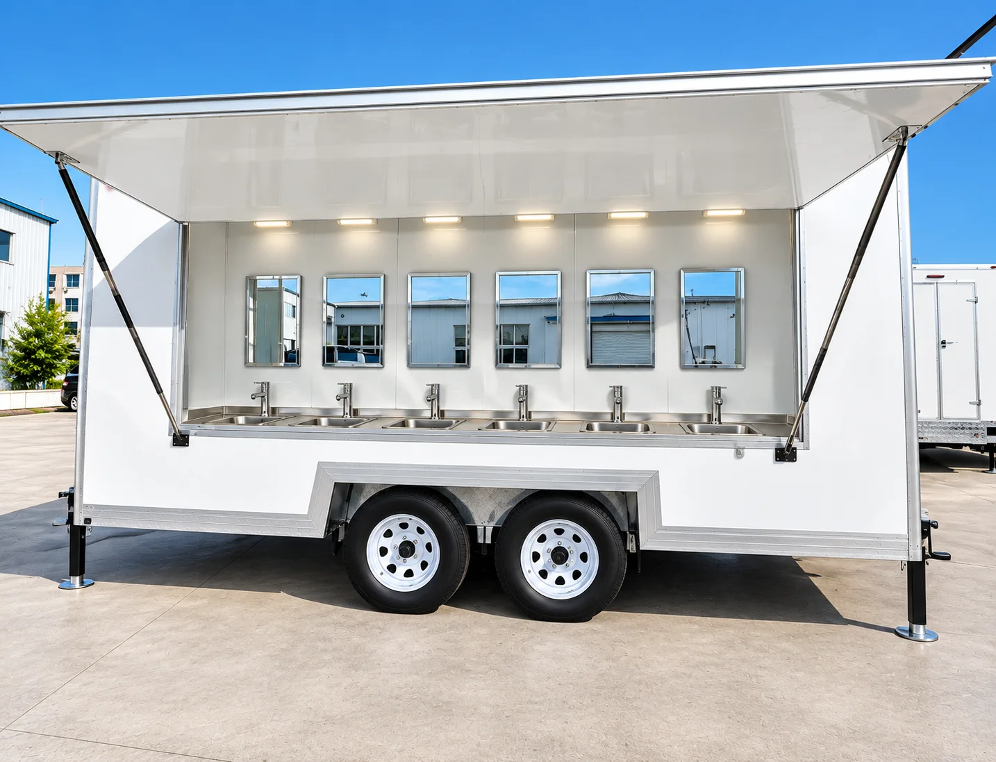 Handwashing trailer with open sink station canopy